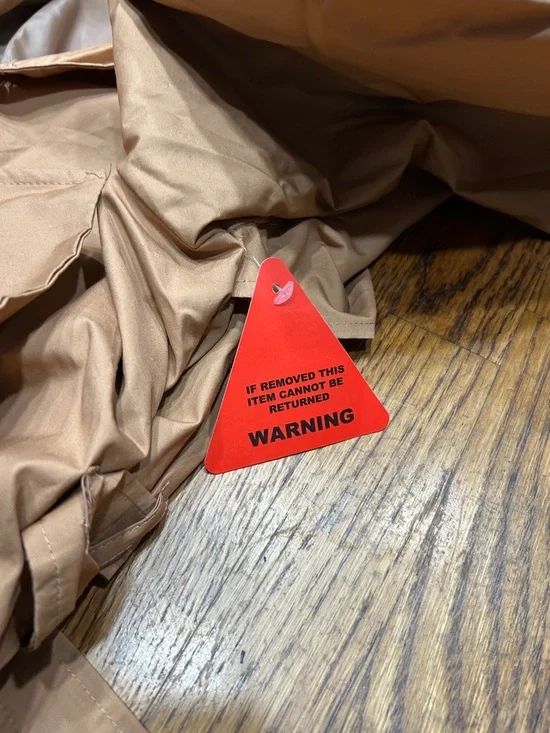 Cropped Double-Breasted Belted Trench Jacket with Hood- Camel - Picture 9 of 10